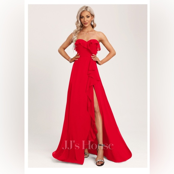 JJs House Dresses & Skirts - JJ House A-line Sweetheart Floor-Length Chiffon Bridesmaid Dress With Ruffle